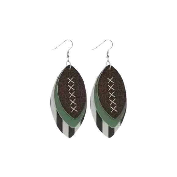 Football Rugby Ball Field Referee Stripes Layer Earrings Faux Leather Sport #12 - Picture 1 of 4